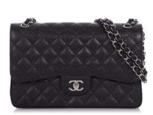 Black Quilted Caviar Jumbo Classic Double Flap Silver Hardware, 2013