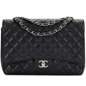 Black Quilted Caviar Jumbo Timeless Classic Double Flap Bag Silver Hardware, 2012