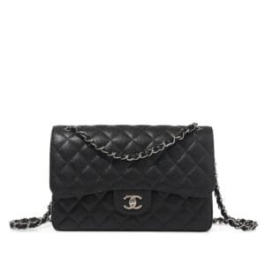 Black Quilted Caviar Large Timeless Classic Double Flap Silver Hardware, 2013-14