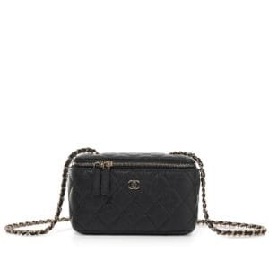 Black Quilted Caviar Long Vanity Case Gold Hardware, 2021