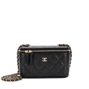 Black Quilted Caviar Long Vanity Pale Gold Hardware