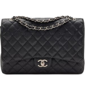 Black Quilted Caviar Maxi Classic Double Flap Silver Hardware, 2010