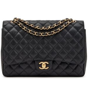 Black Quilted Caviar Maxi Double Flap Bag Gold Hardware, 2012