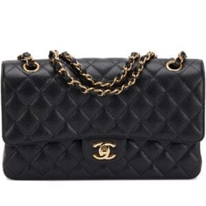 Black Quilted Caviar Medium Classic Double Flap Bag Gold Hardware, 2017