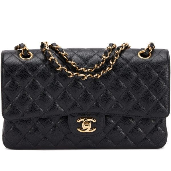 Black Quilted Caviar Medium Classic Double Flap Bag Gold Hardware, 2017