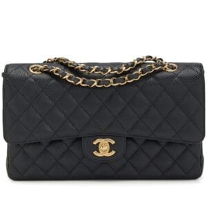 Black Quilted Caviar Medium Classic Double Flap Bag Gold Hardware, 2019-2020