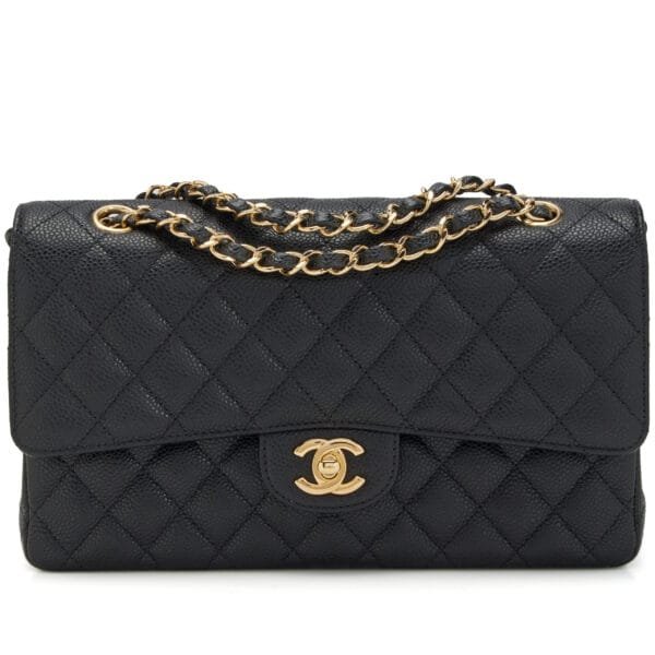 Black Quilted Caviar Medium Classic Double Flap Bag Gold Hardware, 2019-2020