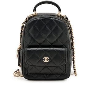 Black Quilted Caviar Mini Backpack Pale Gold Hardware, 2024