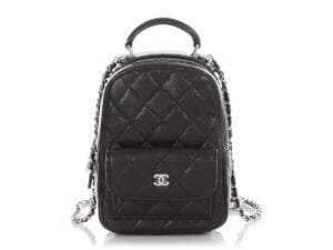 Black Quilted Caviar Mini Classic Backpack Silver Hardware