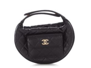 Black Quilted Caviar Mini Front Pocket Hobo Pouch Gold Hardware, 2023