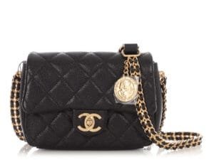 Black Quilted Caviar Mini Medallion Chain Soul Flap Bag Gold Hardware, 2021