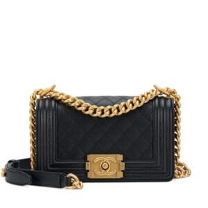 Black Quilted Caviar Small Boy Bag Aged Gold Hardware, 2018