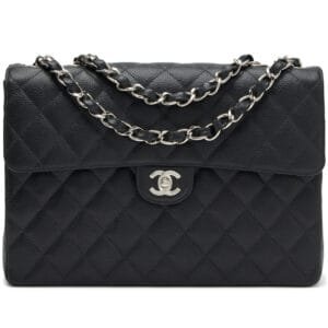 Black Quilted Caviar Square Classic Jumbo Flap Bag Silver Hardware, 2004-2005
