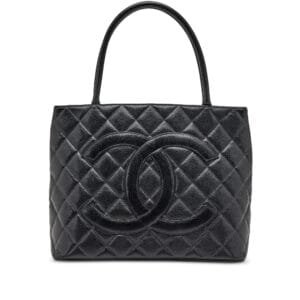 Black Quilted Caviar Timeless Medallion Tote Silver Hardware, 1997-1999