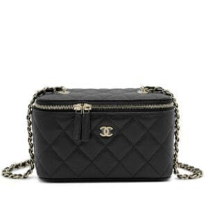 Black Quilted Caviar Vanity Case Pale Gold Hardware, 2024