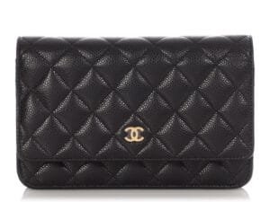 Black Quilted Caviar Wallet On Chain WOC Gold Hardware, 2021