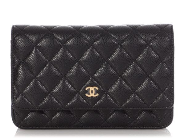 Black Quilted Caviar Wallet On Chain WOC Gold Hardware, 2021
