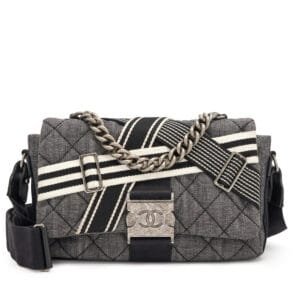 Black Quilted Denim Airlines Buckle Messenger Bag Ruthenium Hardware, 2016