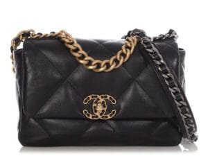 Black Quilted Goatskin Small Chanel 19 Flap Bag Mixed Hardware, 2021