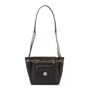 Black Quilted Grained Calfskin Bucket Bag Gold Hardware, 2021
