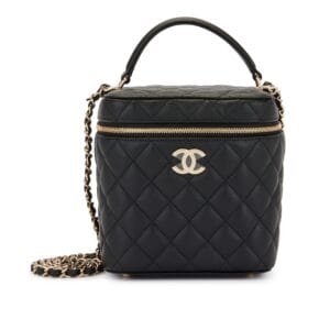 Black Quilted Grained Calfskin Small Vanity Case Gold Hardware, 2021