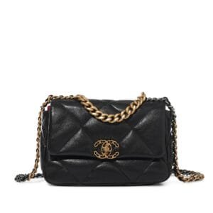 Black Quilted Lambskin 19 Flap Bag Brushed Gold and Ruthenium Hardware