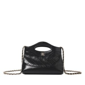 Black Quilted Lambskin 31 Clutch with Chain Pale Gold Hardware