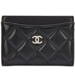 Black Quilted Lambskin Card Holder Silver Hardware, 2016