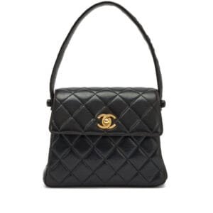 Black Quilted Lambskin CC Top Handle Mini Kelly Bag Gold Hardware, 1996-1997