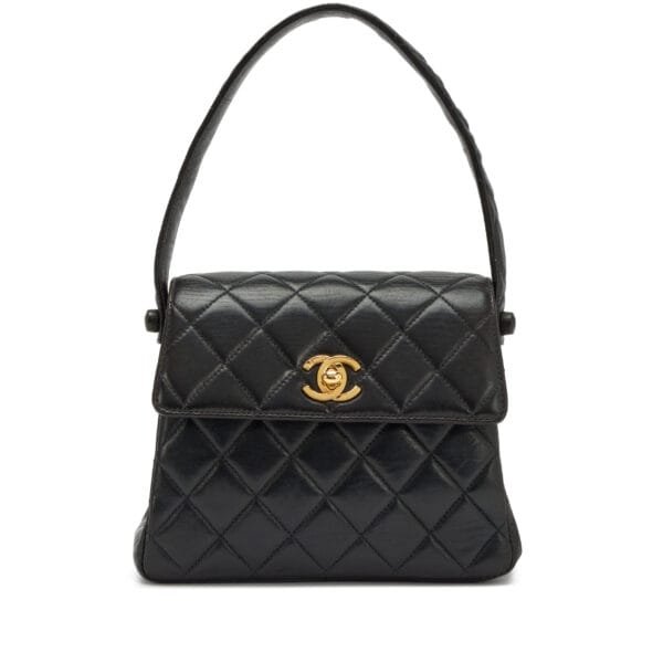 Black Quilted Lambskin CC Top Handle Mini Kelly Bag Gold Hardware, 1996-1997