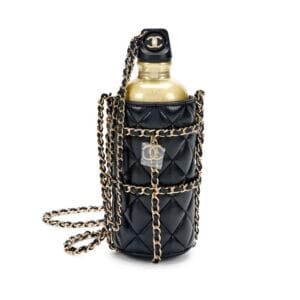 Black Quilted Lambskin CC Water Bottle Gold Hardware, 2020
