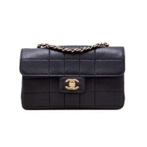 Black Quilted Lambskin Chocolate Bar Small Classic Single Flap Gold Hardware, 2002-2003