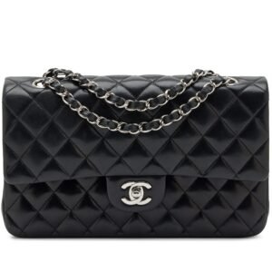 Black Quilted Lambskin Classic Medium Double Flap Bag Silver Hardware, 2006-2008