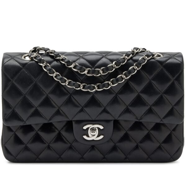 Black Quilted Lambskin Classic Medium Double Flap Bag Silver Hardware, 2006-2008