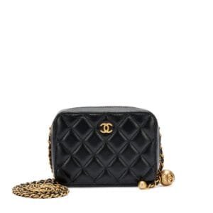 Black Quilted Lambskin Coco Crush Camera Case Gold Hardware, 2021