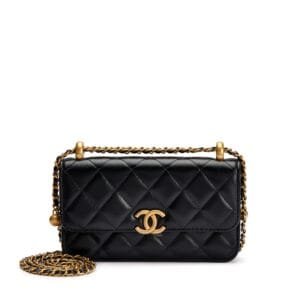 Black Quilted Lambskin Flap Bag Brushed Gold Hardware