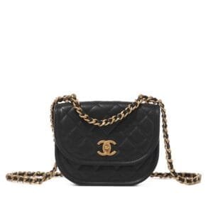 Black Quilted Lambskin Flap Bag Brushed Gold Hardware