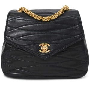 Black Quilted Lambskin Flap Bag Gold Hardware, 1989-1991