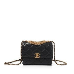 Black Quilted Lambskin Flap Bag Gold Hardware