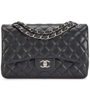 Black Quilted Lambskin Jumbo Classic Double Flap Bag Silver Hardware, 2017