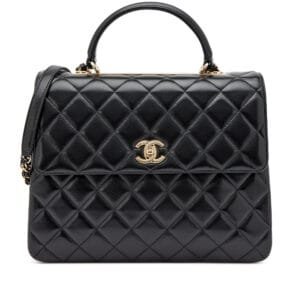 Black Quilted Lambskin Large Trendy CC Dual Handle Flap Gold Hardware, 2016-2017
