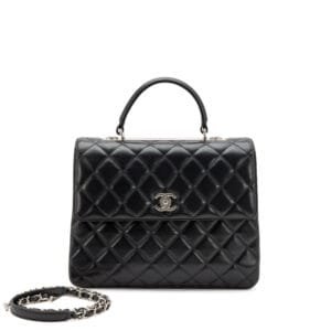 Black Quilted Lambskin Large Trendy CC Top Handle Flap Bag Silver Hardware, 2017-2018