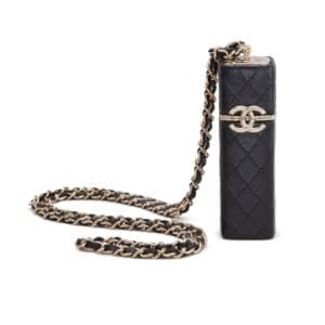 Black Quilted Lambskin Lipstick Case Gold Hardware, 2021