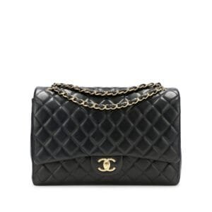Black Quilted Lambskin Maxi Classic Double Flap Gold Hardware, 2015-2016