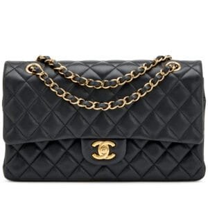 Black Quilted Lambskin Medium Classic Double Flap Bag Gold Hardware, 2014