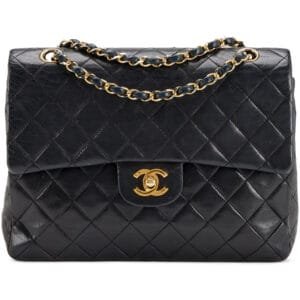 Black Quilted Lambskin Medium Classic Double Flap Gold Hardware, 1986-1988