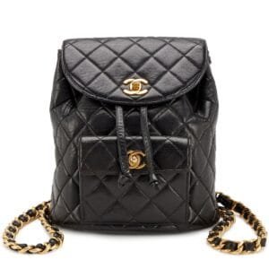 Black Quilted Lambskin Medium Duma Timeless CC Backpack Gold Hardware, 1996-1997