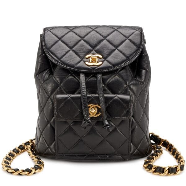 Black Quilted Lambskin Medium Duma Timeless CC Backpack Gold Hardware, 1996-1997