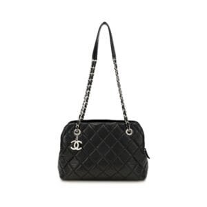 Black Quilted Lambskin Medium Mademoiselle Bowling Bag Silver Hardware, 2014