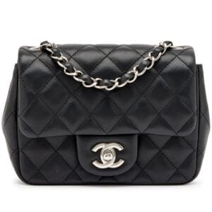 Black Quilted Lambskin Mini Square Classic Single Flap Silver Hardware, 2016
